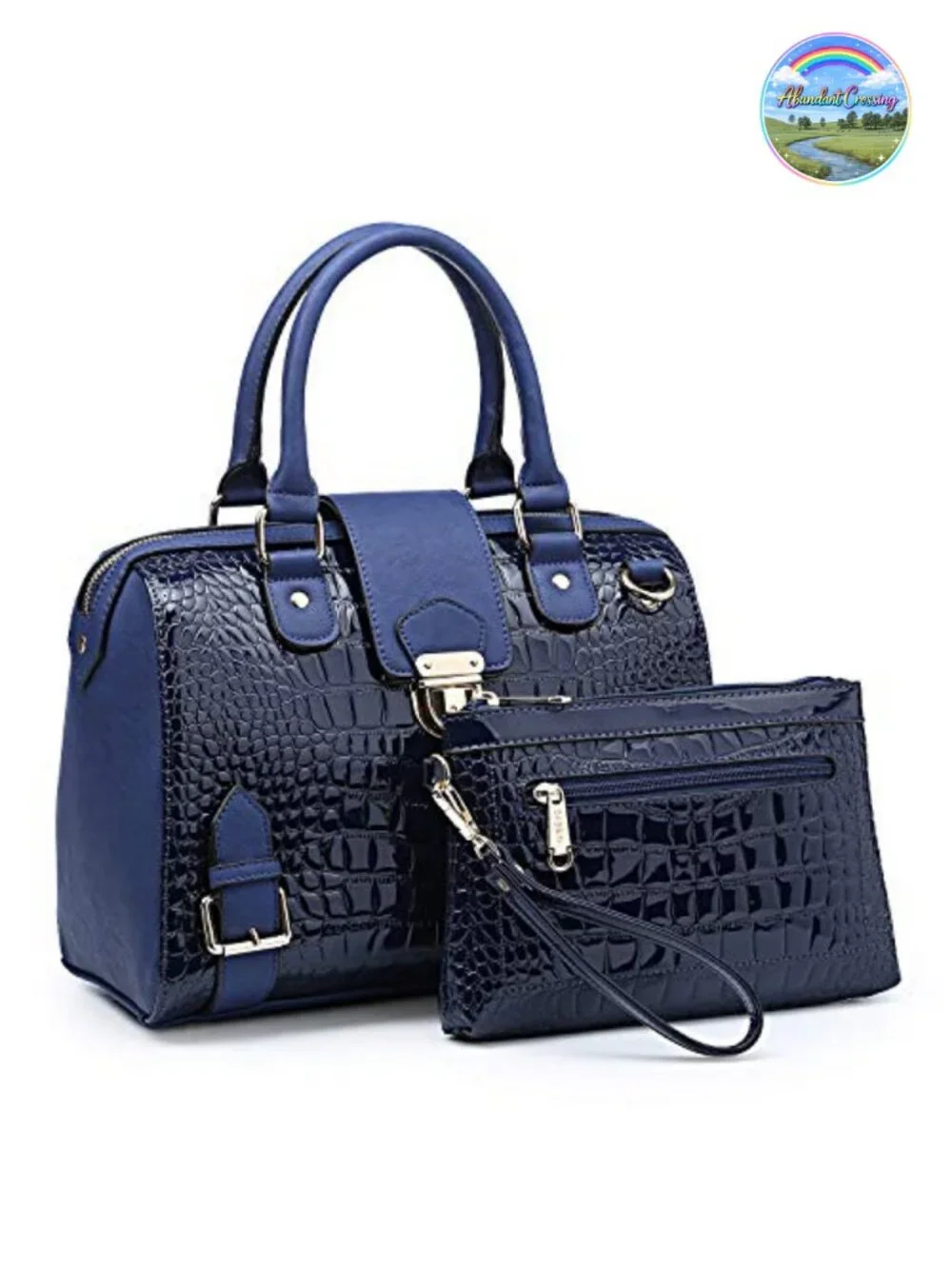 Vegan Leather Satchel Purse Top Handle Work Tote with Crocodile Texture